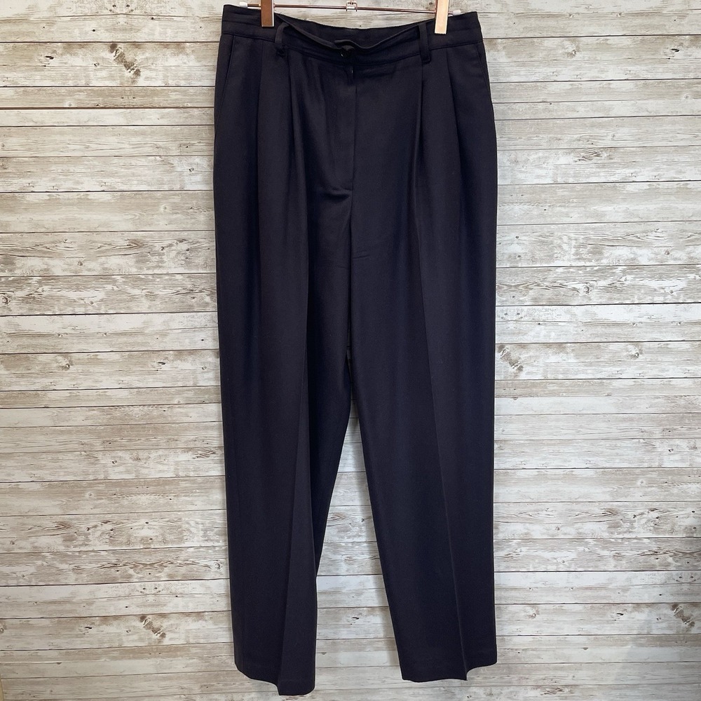Vintage Sag Harbor Womens 10P Pants Navy 100% Wool Pleated High Waist Fully Line